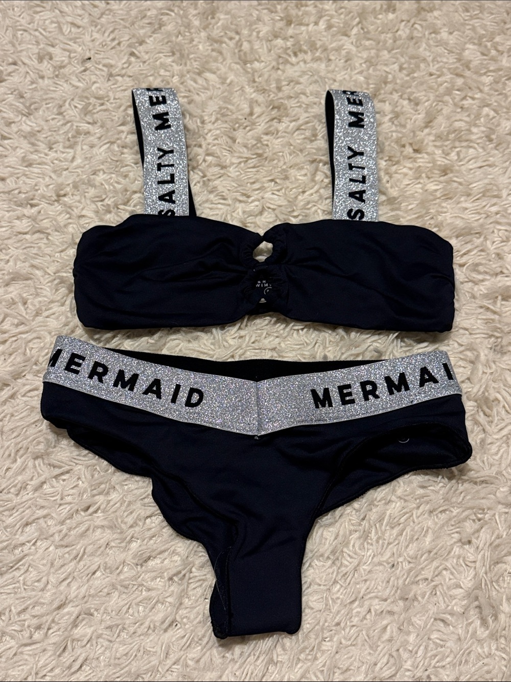 Black Bikini Set with Silver Glitter Branded Trim